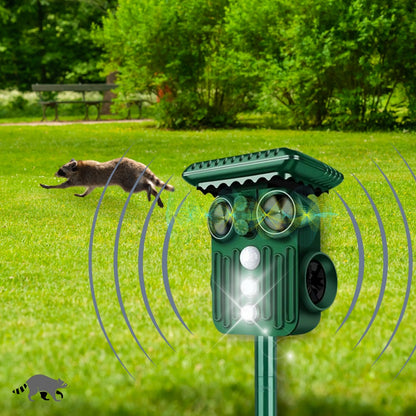 Upgraded Ultrasonic Solar Raccoon Repeller - 5 Adjustable Modes